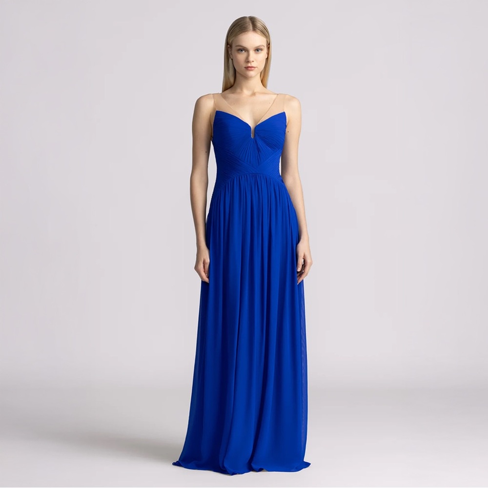 Zac Posen Pleated Chiffon Gown, Cobalt Blue, Size 2, NWT